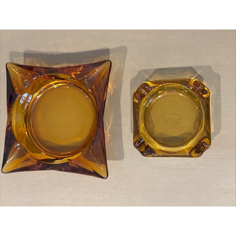 Vintage Amber Glass Ashtrays 4" 6"